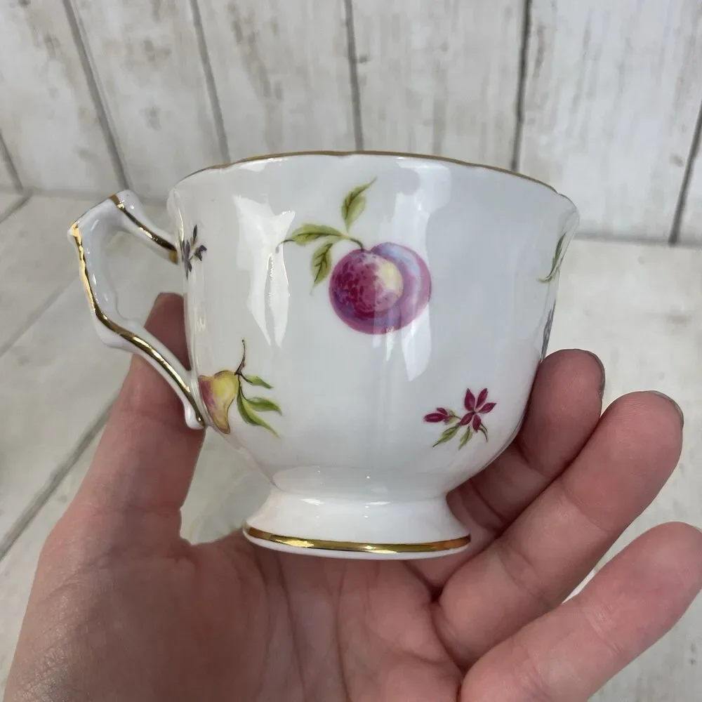 Vintage Aynsley Florida Tea Cup & Saucer Set Fruits Gold Accents England